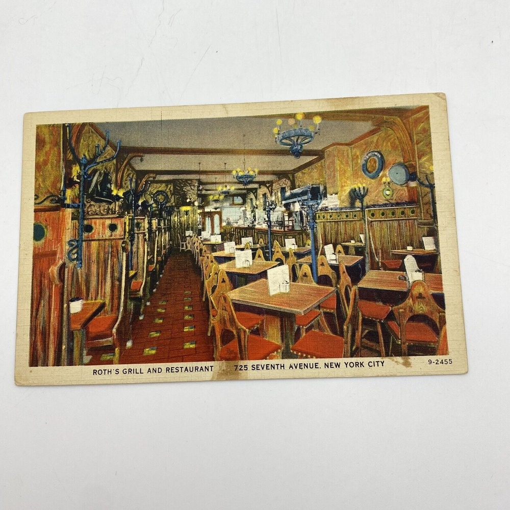 Vintage New York City Postcard Roths Grill Restaurant Seventh Ave Linen Unposted